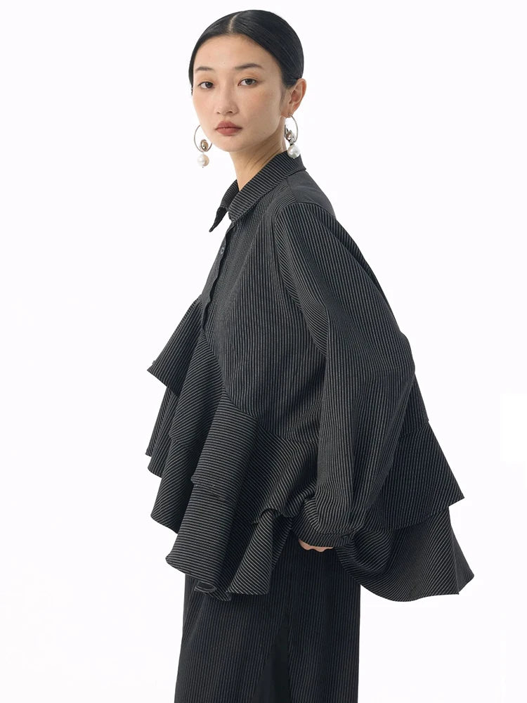 Marigold Shadows Shirts *** Deangalee Asymmetrical Ruffle Blouse