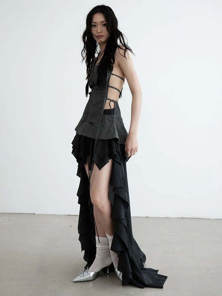 Marigold Shadows Shirts Graye Backless Apron Shirt