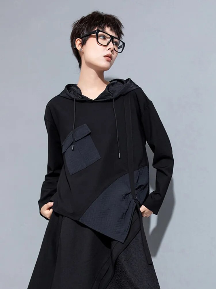 Marigold Shadows Shirts Hamarna Pocket Rouched Hoodie - Black