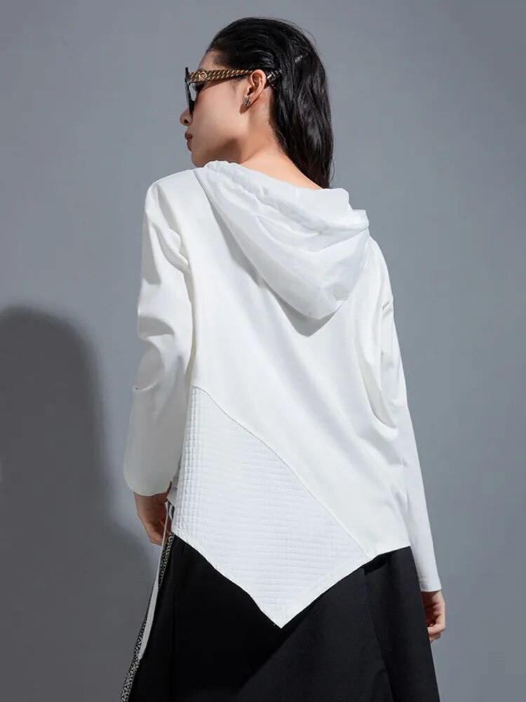 Marigold Shadows Shirts Hamarna Pocket Rouched Hoodie - White