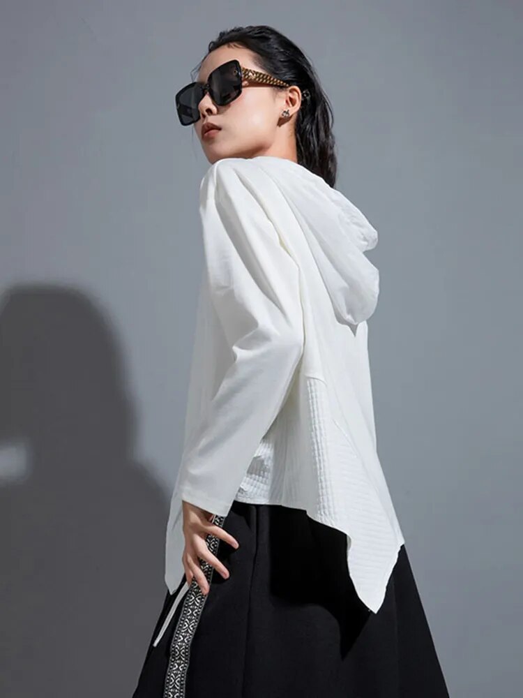 Marigold Shadows Shirts Hamarna Pocket Rouched Hoodie - White
