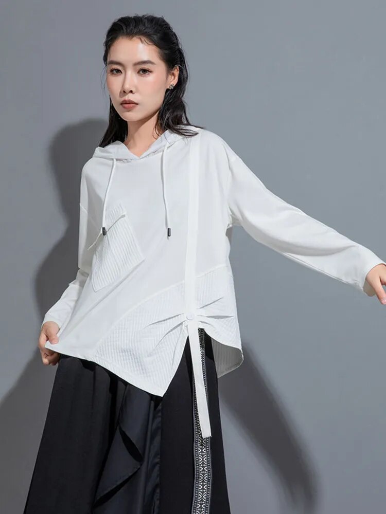 Marigold Shadows Shirts Hamarna Pocket Rouched Hoodie - White