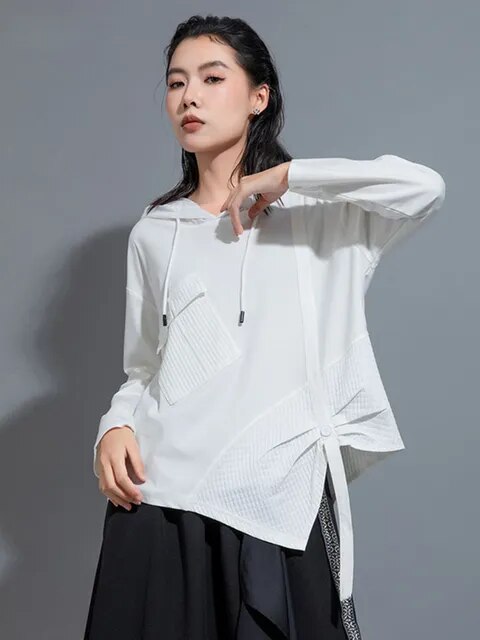 Marigold Shadows Shirts Hamarna Pocket Rouched Hoodie - White