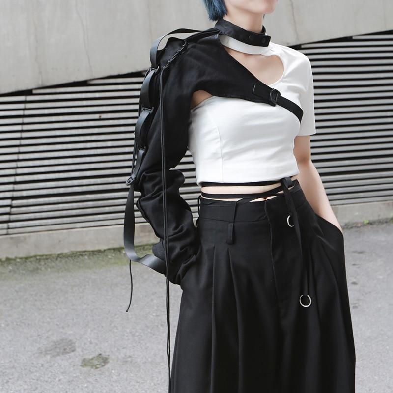 Marigold Shadows shirts Haruna O-Neck Half Sleeve Backless Tee - White