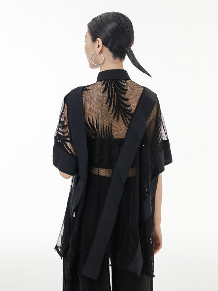 Marigold Shadows Shirts Hayato Sheer Leaf Blouse - Black