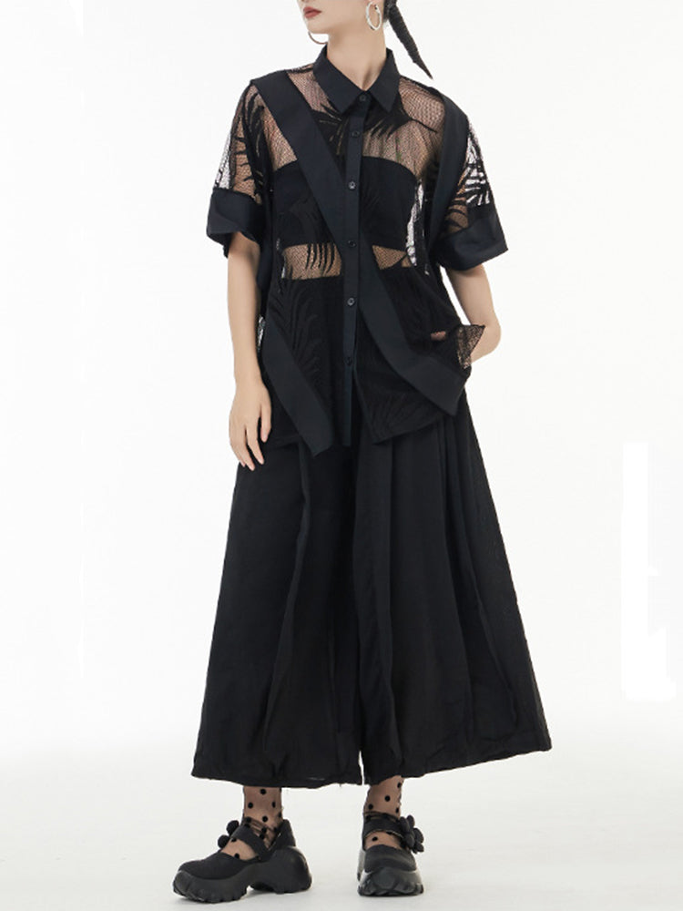 Marigold Shadows Shirts Hayato Sheer Leaf Blouse - Black
