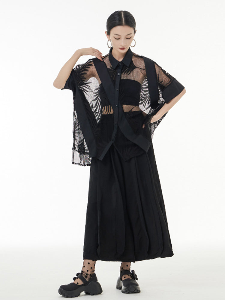 Marigold Shadows Shirts Hayato Sheer Leaf Blouse - Black
