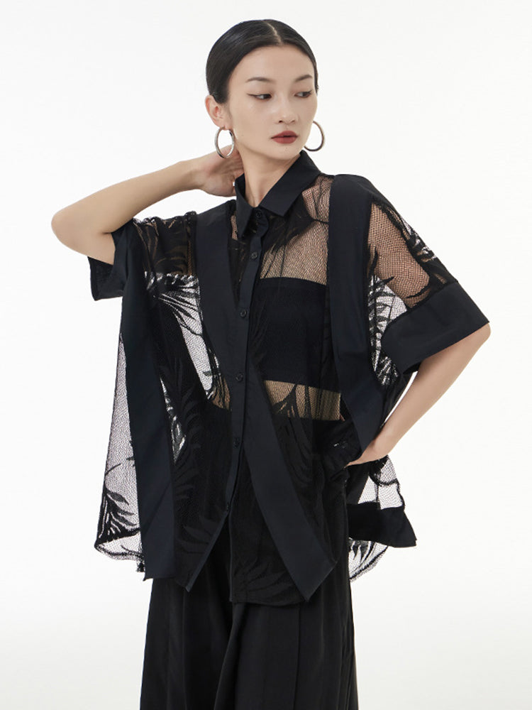 Marigold Shadows Shirts Hayato Sheer Leaf Blouse - Black