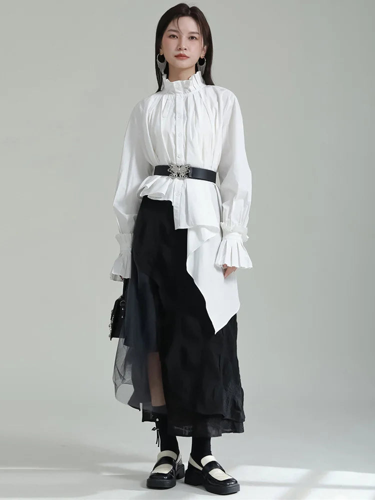 Marigold Shadows Shirts Ladada Pleated Collar Blouse