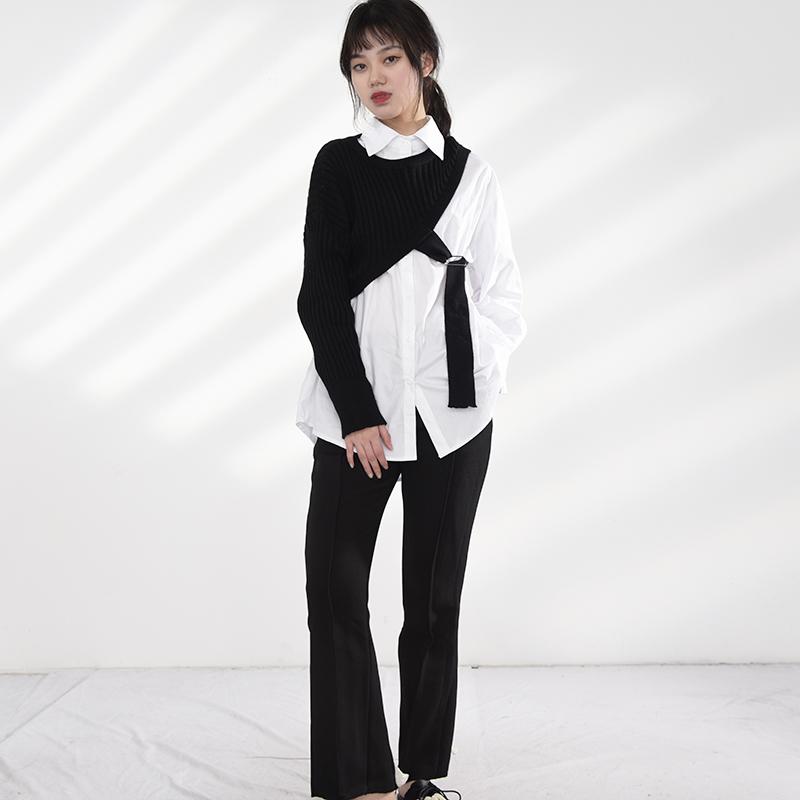Marigold Shadows shirts Manami Knitted Long Sleeve Irregular Shirt - Black