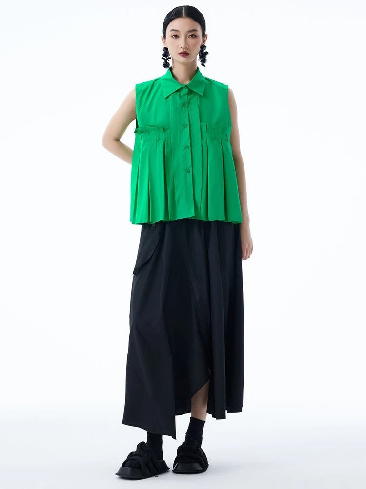 Marigold Shadows Shirts ***Marchh Pleated Tank