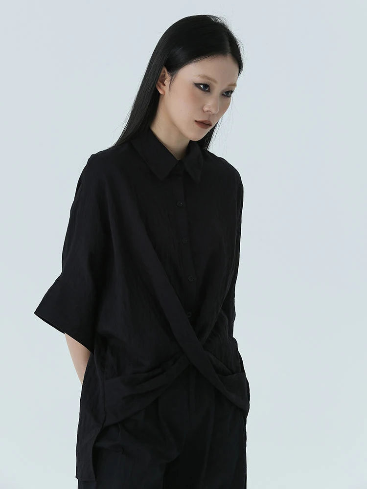 Marigold Shadows Shirts Marga Short Sleeve Blouse - Black