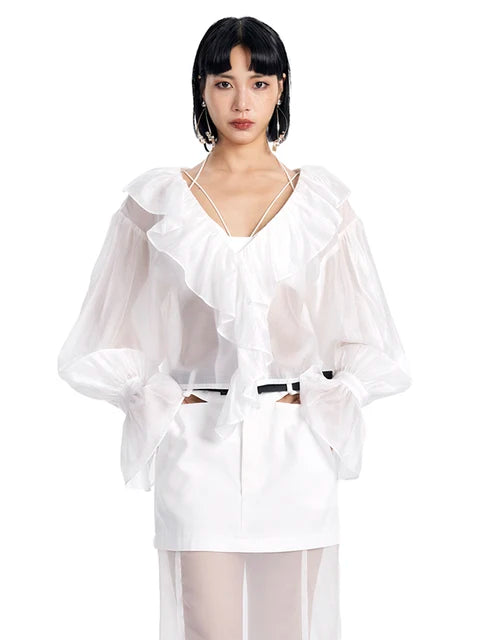 Marigold Shadows Shirts Mayssey Ruffle Blouse