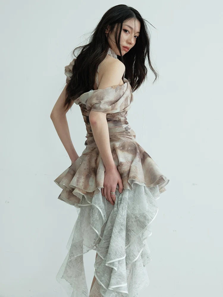 Marigold Shadows Shirts *** Narmie Asymmetrical Ruffle Shirt