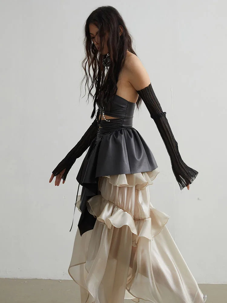 Marigold Shadows Shirts Naustia Ruffled Tube Top Shirt