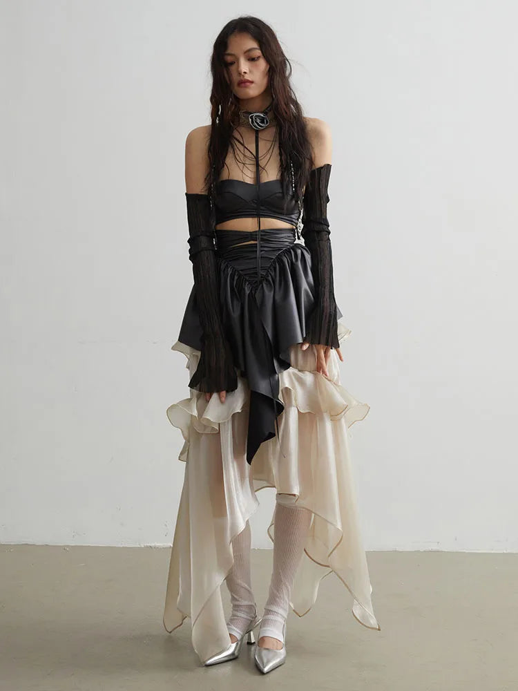Marigold Shadows Shirts Naustia Ruffled Tube Top Shirt