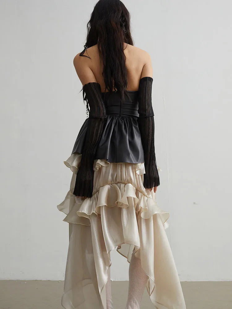 Marigold Shadows Shirts Naustia Ruffled Tube Top Shirt