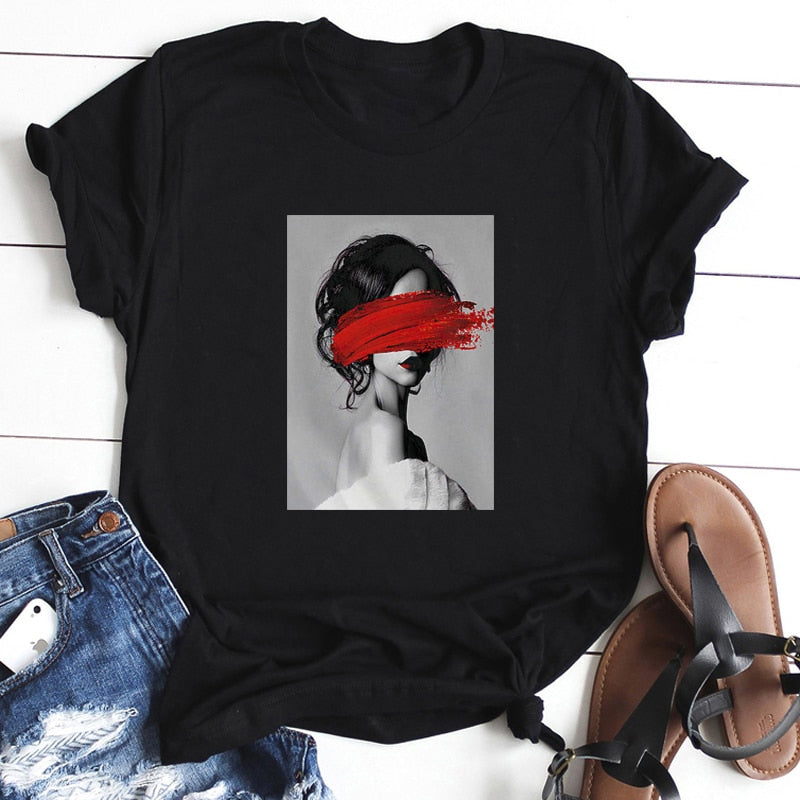 Marigold Shadows shirts Red Paint Printed T-Shirt
