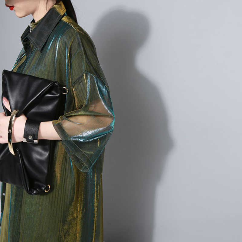 Marigold Shadows shirts Reece Sheer Shimmer Shirt Dress - Gold Green
