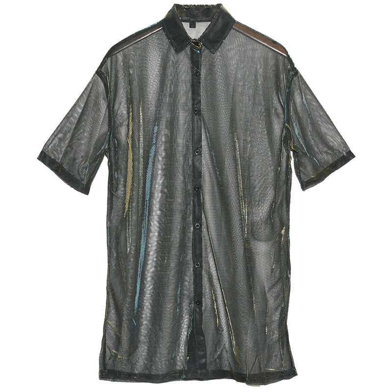 Marigold Shadows shirts Reece Sheer Shimmer Shirt Dress - Gold Green