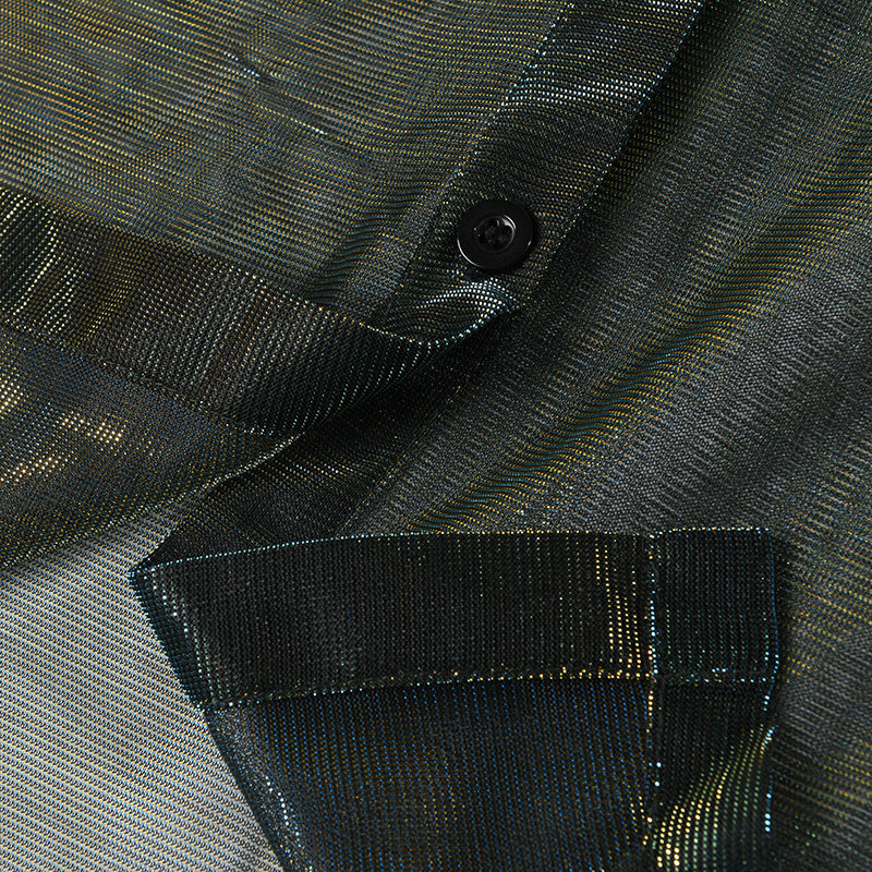 Marigold Shadows shirts Reece Sheer Shimmer Shirt Dress - Gold Green