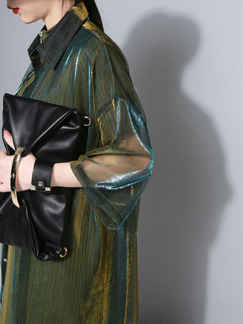Marigold Shadows shirts Reece Sheer Shimmer Shirt Dress - Gold Green