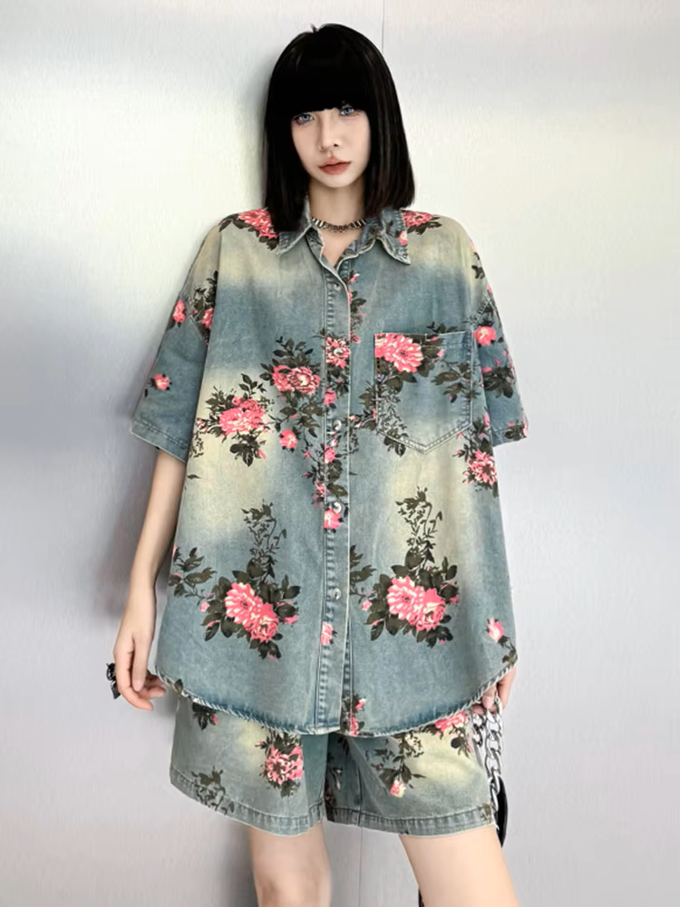 Rosette Rose Denim Set