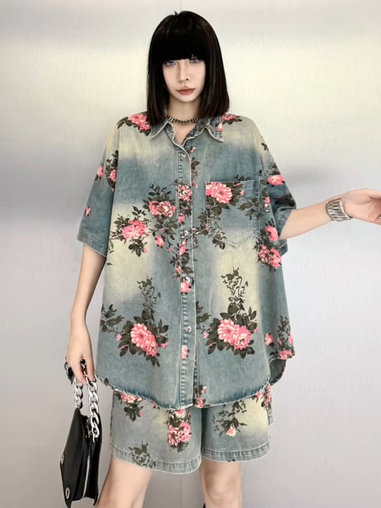 Marigold Shadows Shirts *** Rosette Rose Denim Shirt