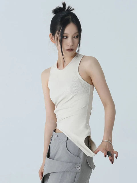 Marigold Shadows Shirts Santdee Irregular Tank - Khaki