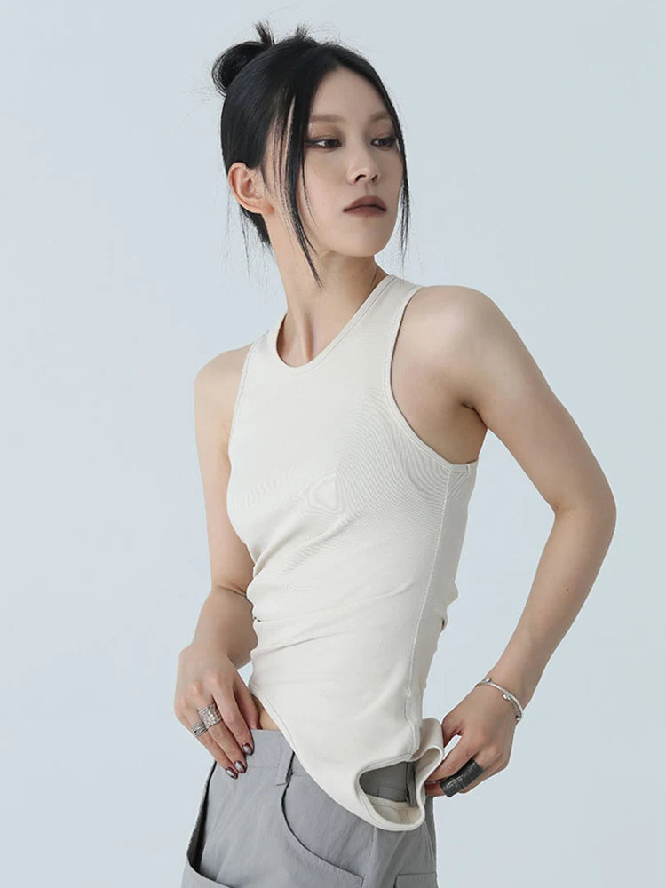 Marigold Shadows Shirts Santdee Irregular Tank - Khaki