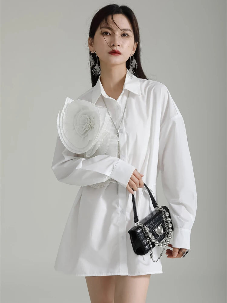 Marigold Shadows Shirts Sheltey Ruffle Flower Blouse - White