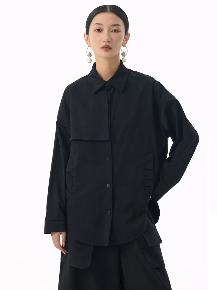 Marigold Shadows Shirts *** Sherpee Ruffle Pocket Button Up