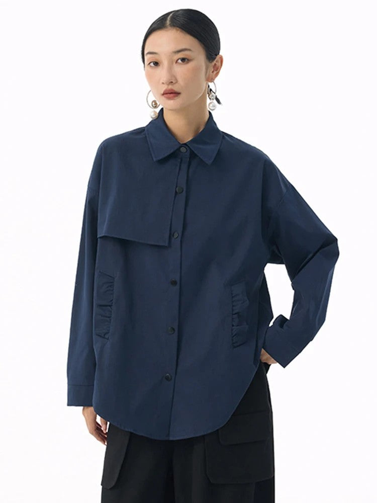 Marigold Shadows Shirts *** Sherpee Ruffle Pocket Button Up