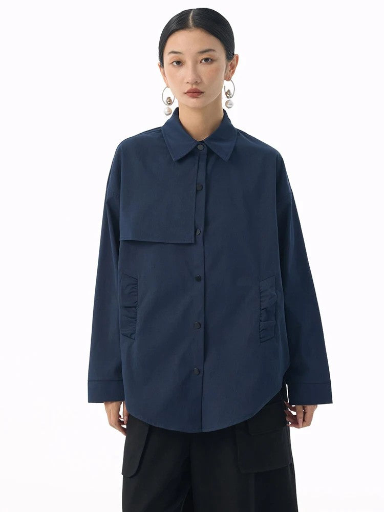 Marigold Shadows Shirts *** Sherpee Ruffle Pocket Button Up