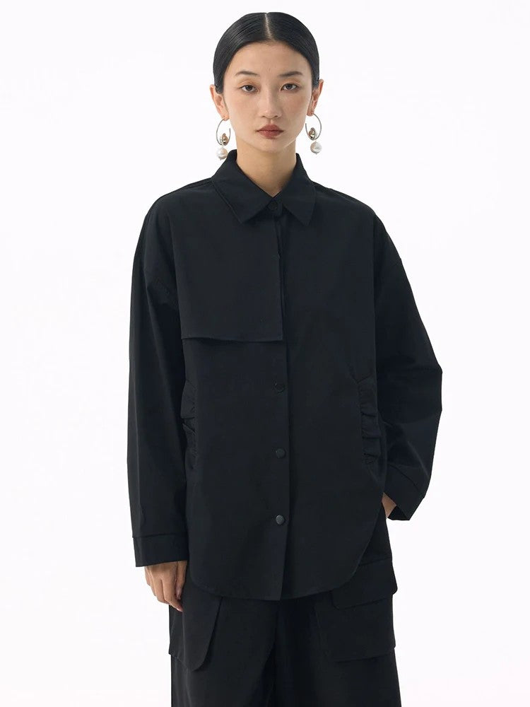 Marigold Shadows Shirts *** Sherpee Ruffle Pocket Button Up