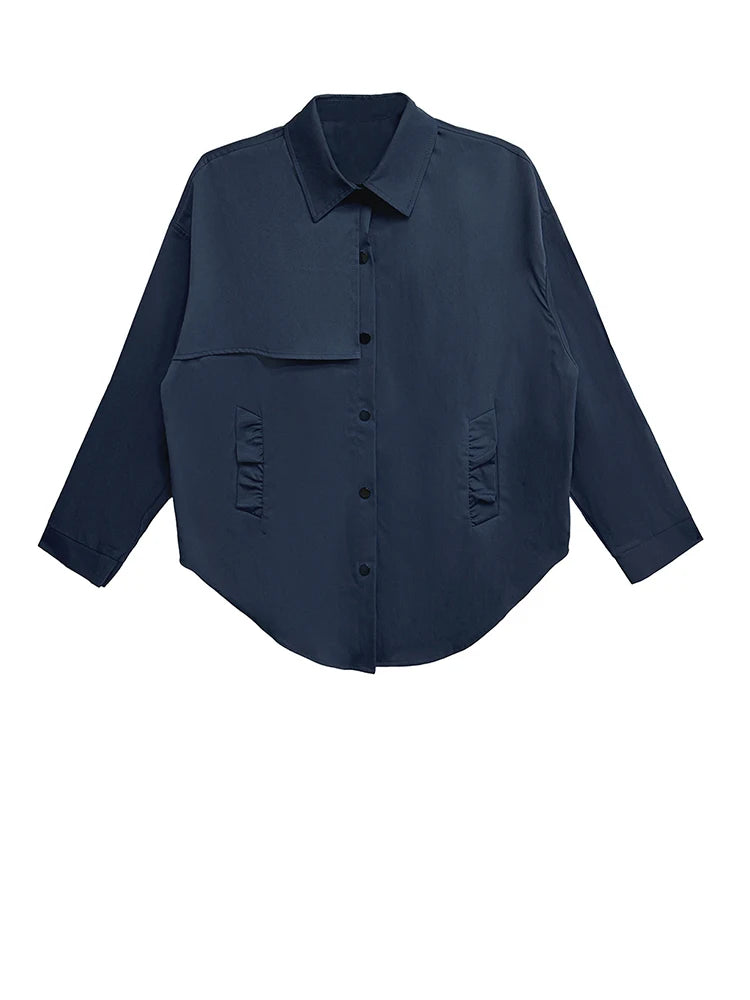 Marigold Shadows Shirts *** Sherpee Ruffle Pocket Button Up