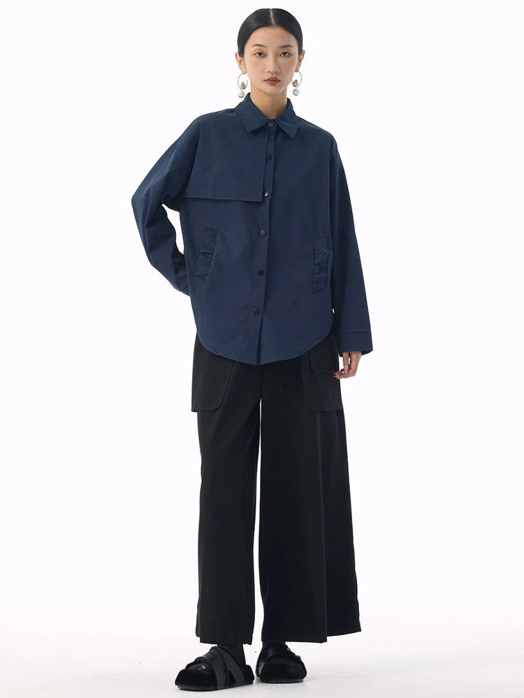 Marigold Shadows Shirts *** Sherpee Ruffle Pocket Button Up