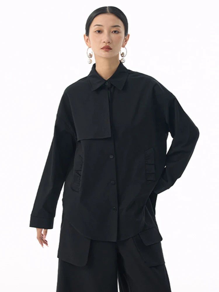 Marigold Shadows Shirts *** Sherpee Ruffle Pocket Button Up