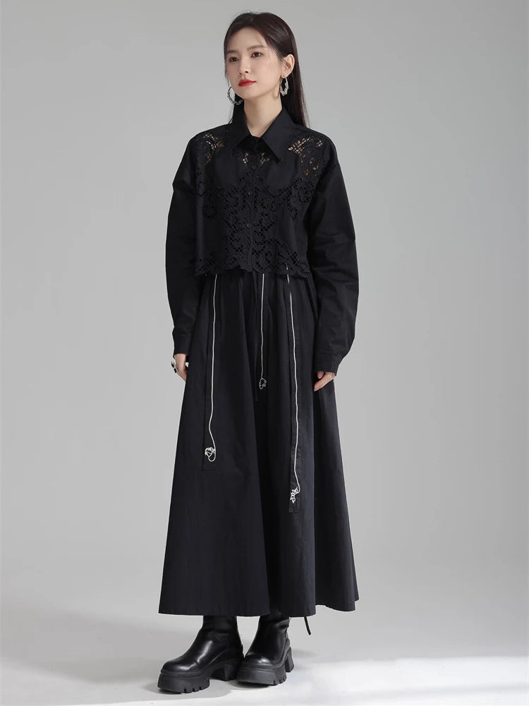 Marigold Shadows Shirts Sherrm Doiley Crop Button Up - Black