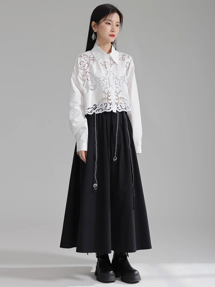 Marigold Shadows Shirts Sherrm Doiley Crop Button Up - White