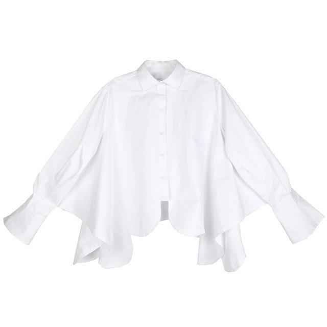 Marigold Shadows shirts Sonoya Lapel Long Sleeve Irregular Hem Shirt