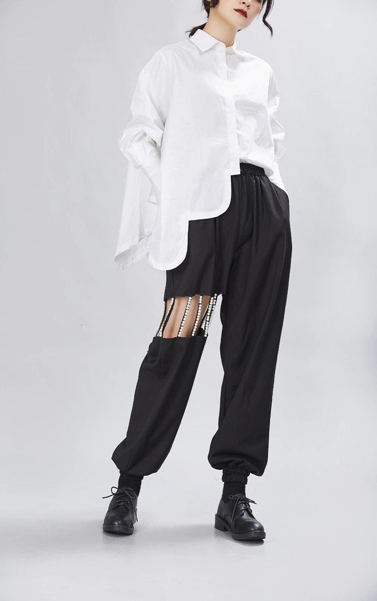 Marigold Shadows shirts Sonoya Lapel Long Sleeve Irregular Hem Shirt