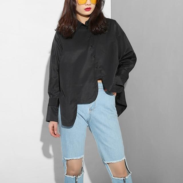 Marigold Shadows shirts Sonoya Lapel Long Sleeve Irregular Hem Shirt