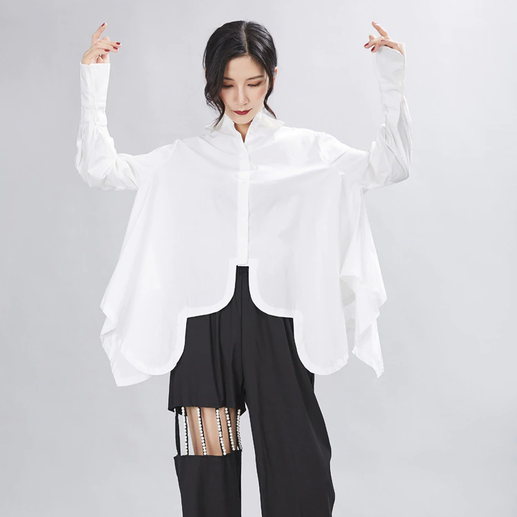 Marigold Shadows shirts Sonoya Lapel Long Sleeve Irregular Hem Shirt