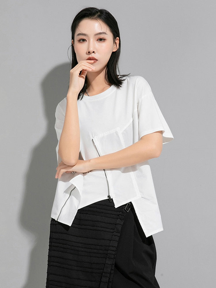 Marigold Shadows Shirts & Tops Lupee Zipper Shirt - White