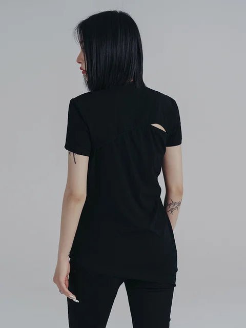 Marigold Shadows Shirts Wallcy Irregular Hem T-shirt - Black