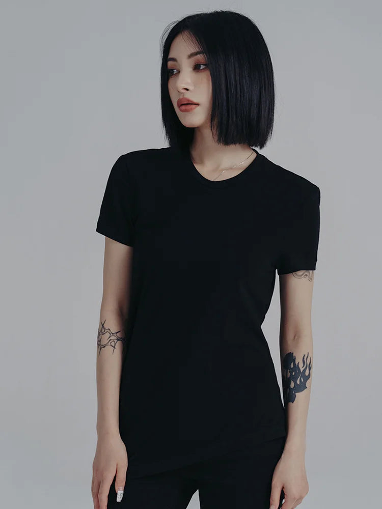Marigold Shadows Shirts Wallcy Irregular Hem T-shirt - Black