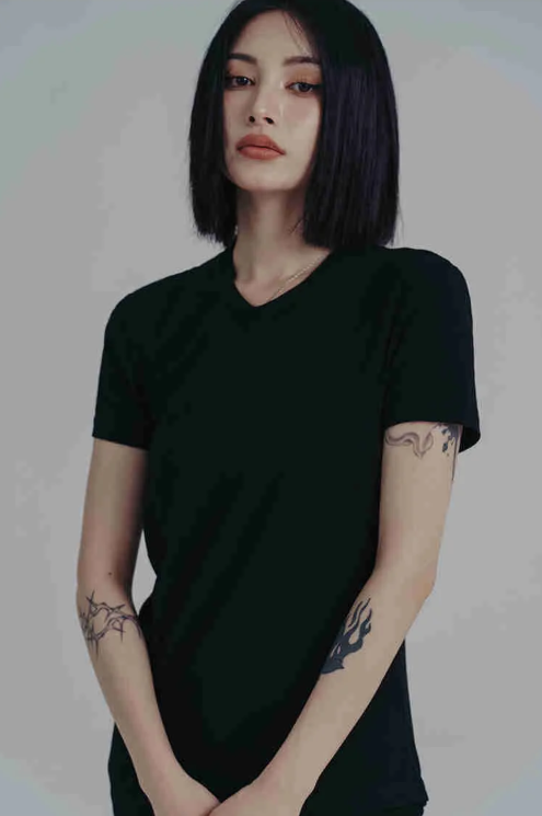 Marigold Shadows Shirts Wallcy Irregular Hem T-shirt - Black