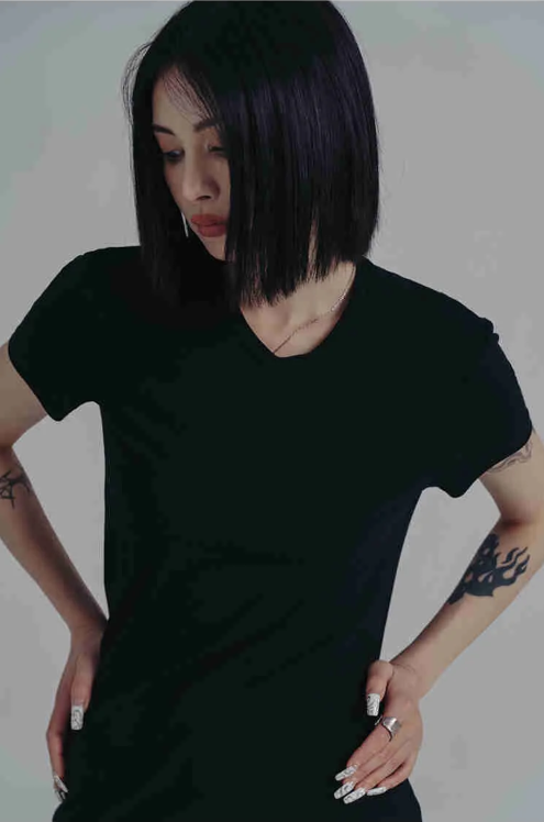 Marigold Shadows Shirts Wallcy Irregular Hem T-shirt - Black