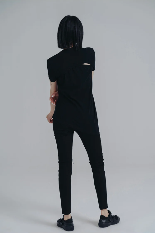 Marigold Shadows Shirts Wallcy Irregular Hem T-shirt - Black